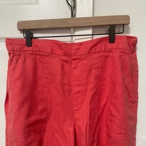 Coral linen blend pocketed shorts